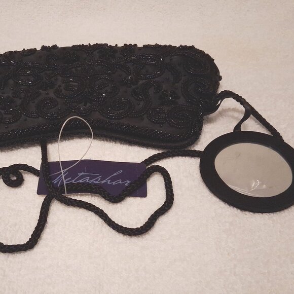 Metaphor Vintage Black Beaded Formal Evening Clutch Bag with Mirror EUC - Picture 8 of 12